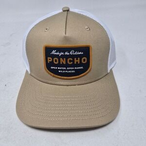 Poncho Outdoors Badge Trucker Hat Mens Tan White Mesh Snapback Outdoors Cap NEW
